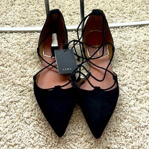 NWT Zara lace up pointed flats